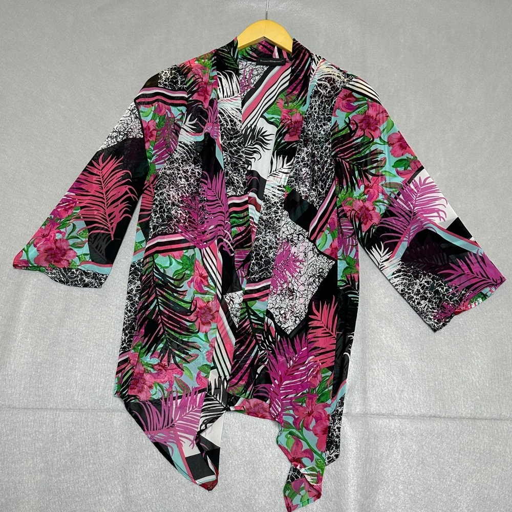 Travel Elements Womens Kimono OS Multicolor Excellent Tropical Floral Boho Chic